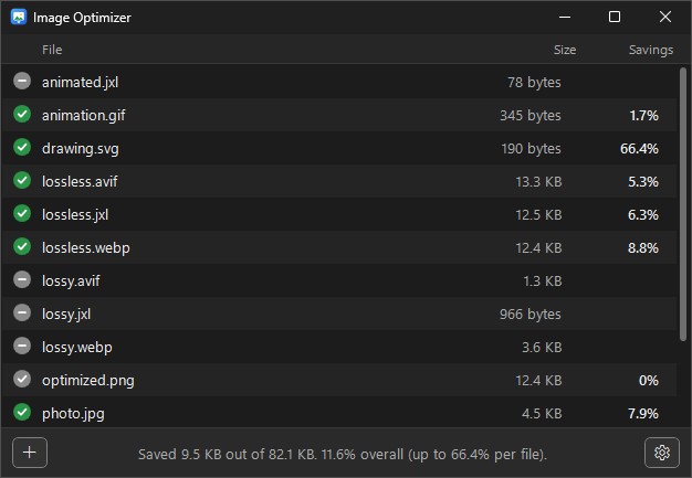 Image Optimizer in dark mode